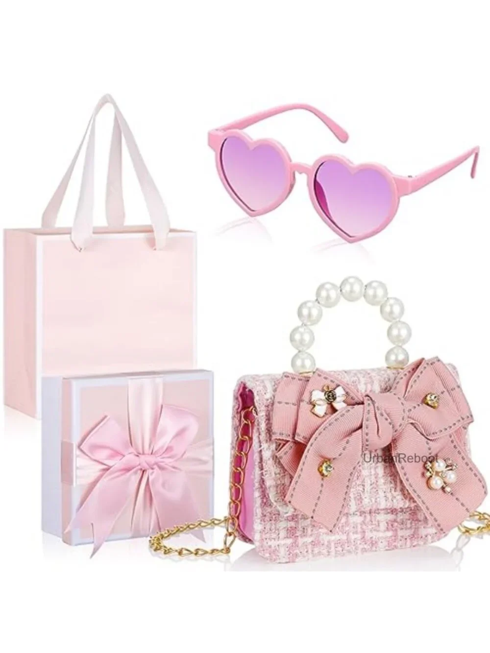 Girls Bowknot Crossbody Purse with Heart Sunglasses Gift Box Set